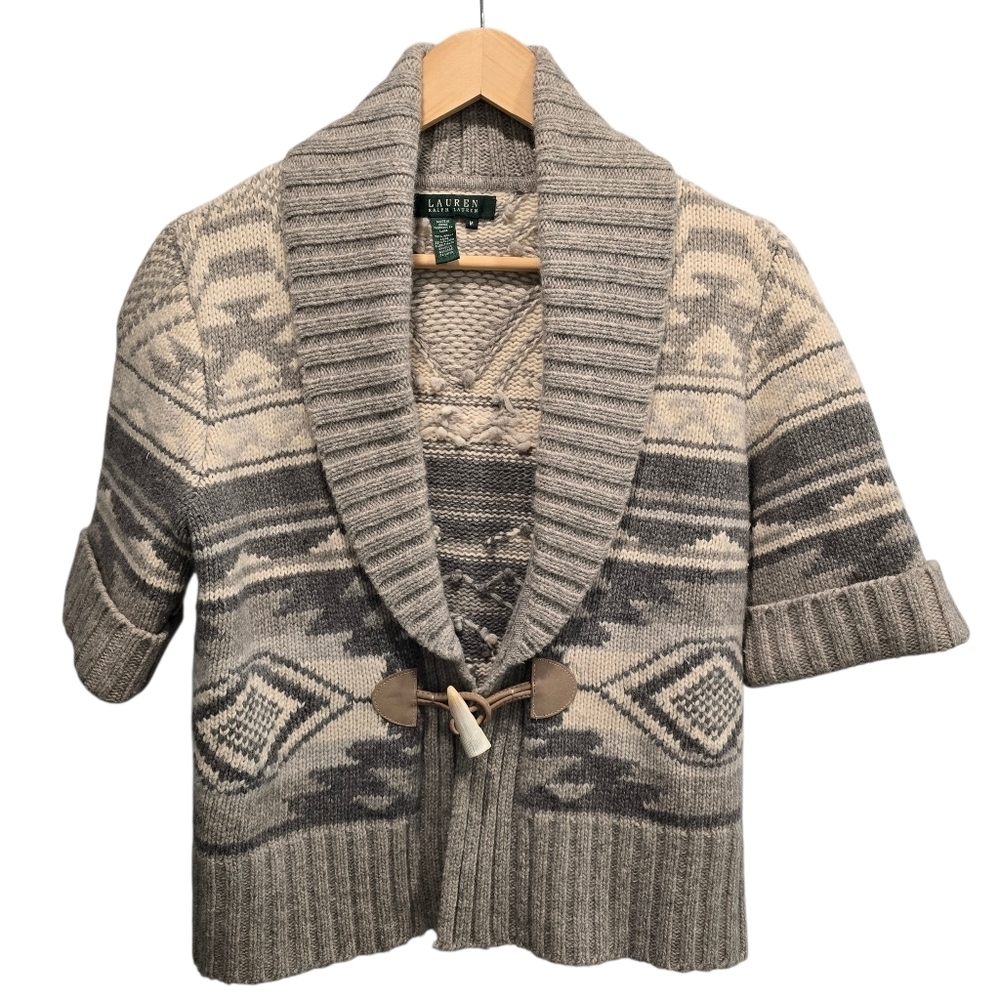 RALPH LAUREN WOOL Cardigan Grey Knit Southwestern Pattern Size M - Picture 3 of 13